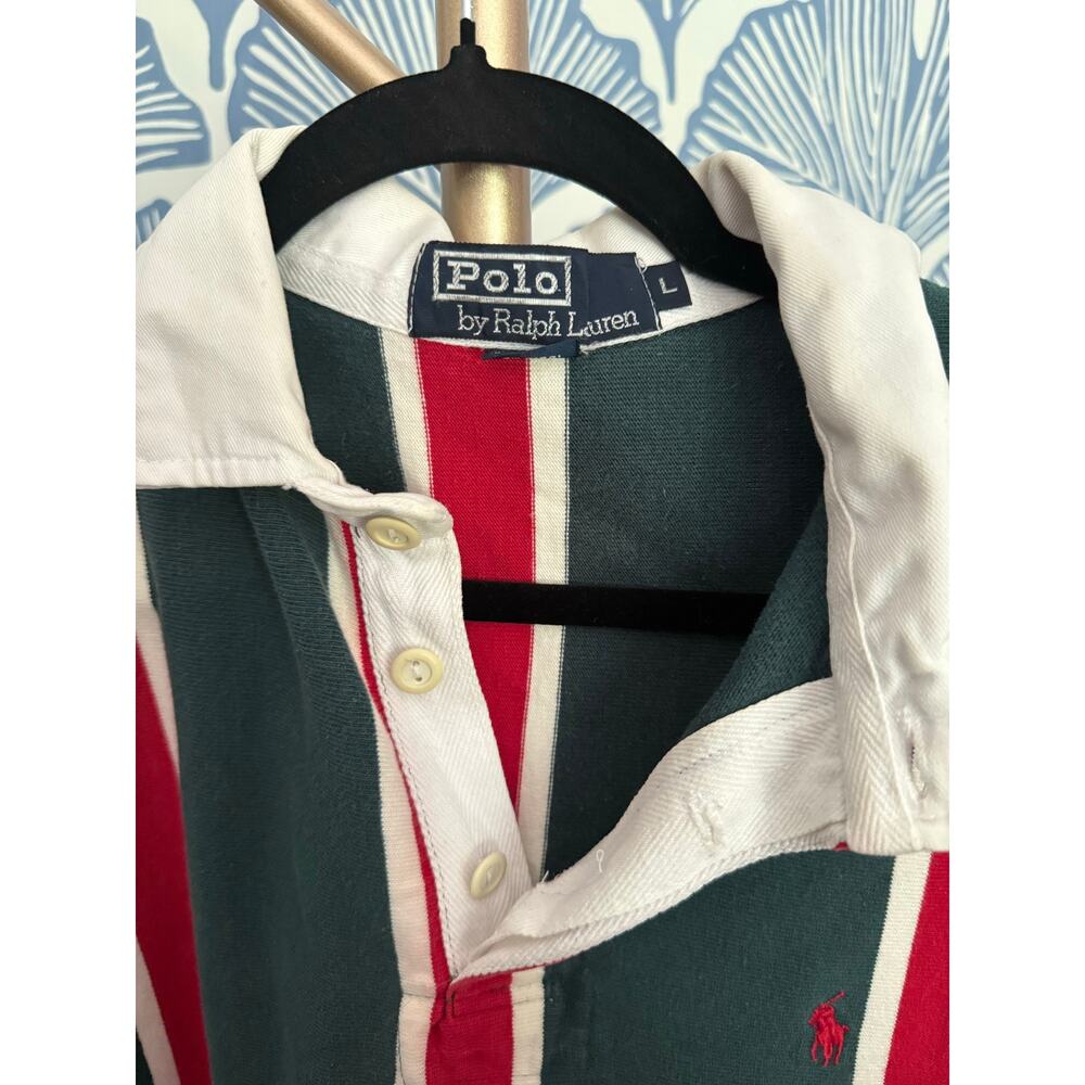 Vintage 90s Polo Ralph Lauren Red & Green Rugby Long Sleeve, Large - Picture 6 of 7